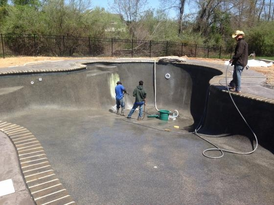 Levco Pools Finishing Up A River Rok Plaster Project